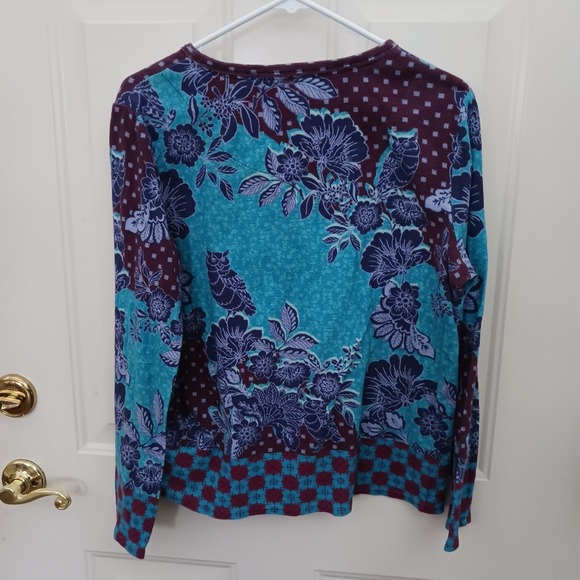 Sundance Top Womens L Henley Waffle Knit Thermal Blue Purple Owl Print - Picture 6 of 6